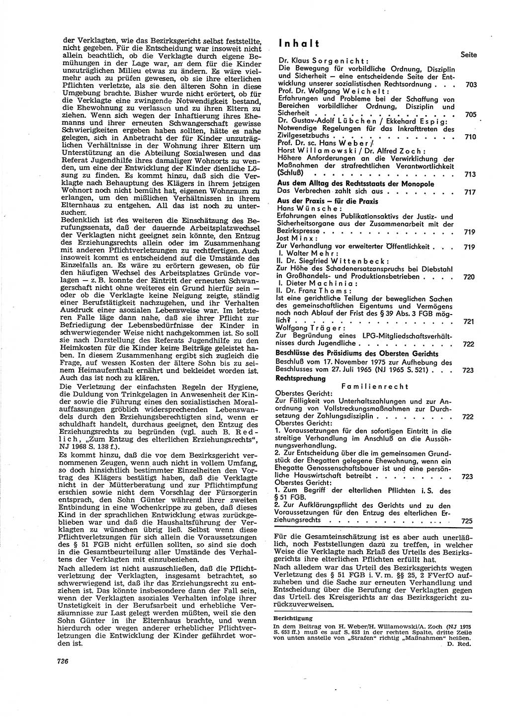 Neue Justiz (NJ), Zeitschrift für Recht und Rechtswissenschaft [Deutsche Demokratische Republik (DDR)], 29. Jahrgang 1975, Seite 726 (NJ DDR 1975, S. 726)
