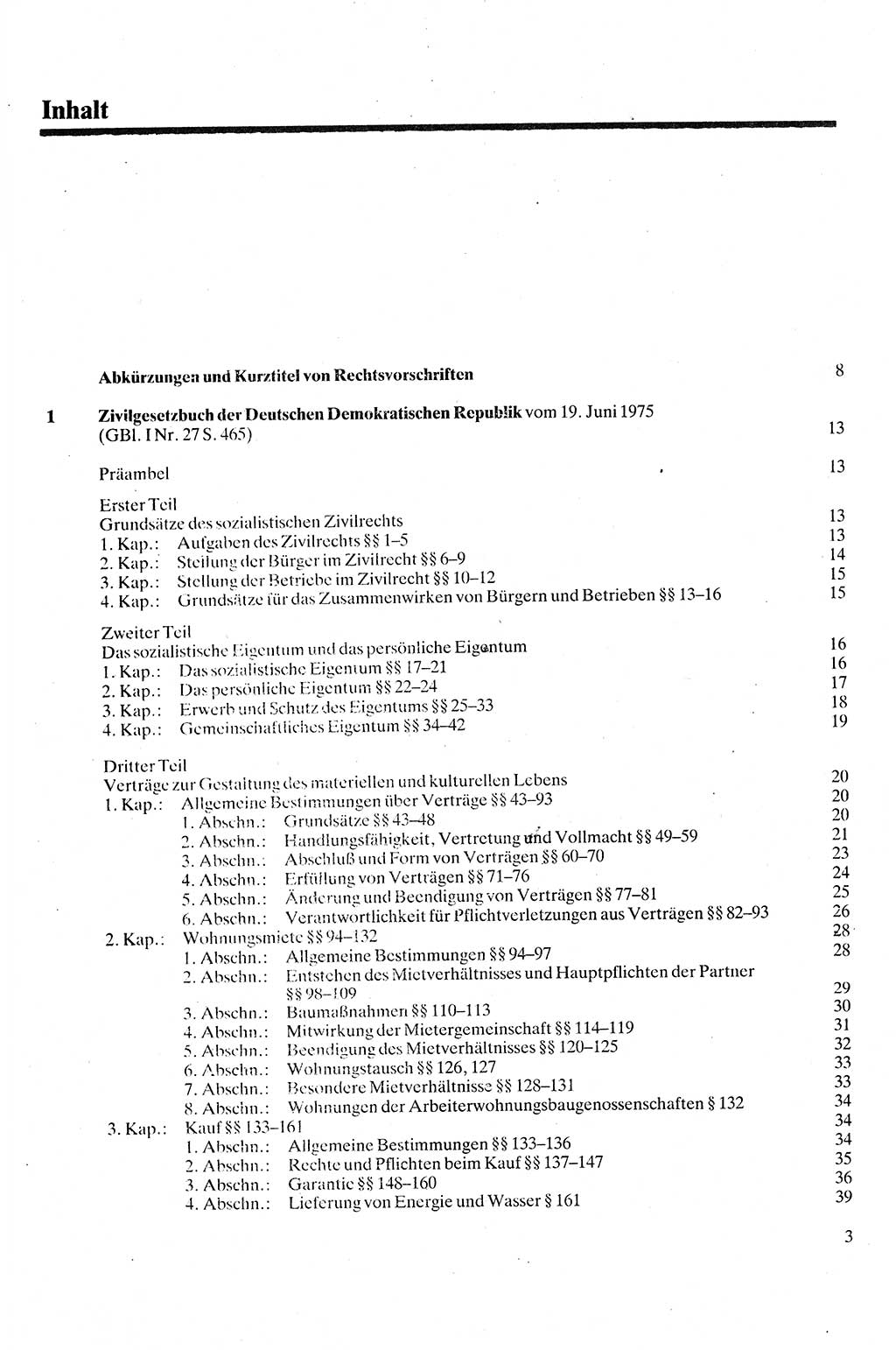 Zivilgesetzbuch (ZVG) sowie angrenzende Gesetze und Bestimmungen [Deutsche Demokratische Republik (DDR)] 1975, Seite 3 (ZGB Ges. Best. DDR 1975, S. 3)