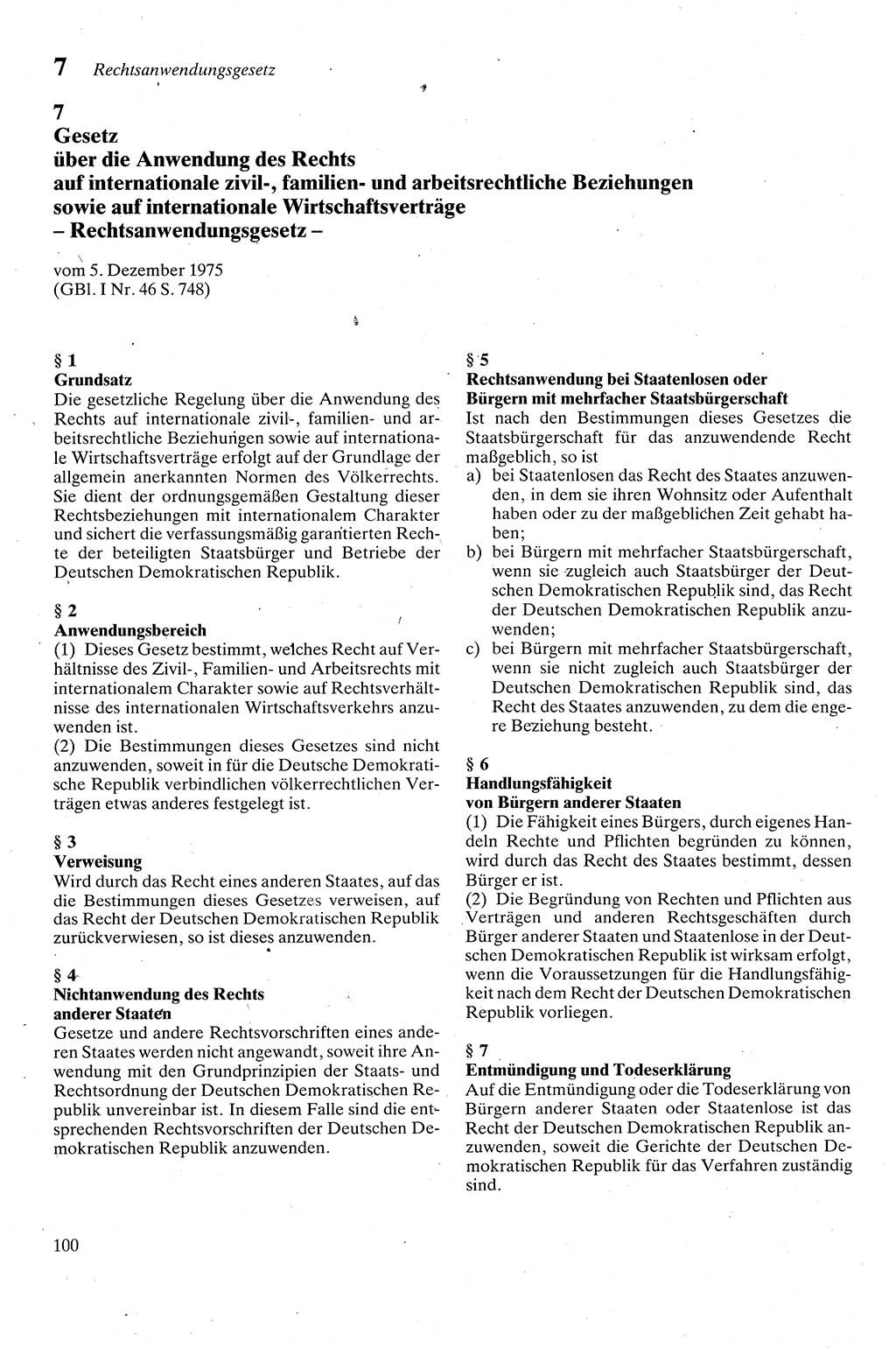Zivilgesetzbuch (ZVG) sowie angrenzende Gesetze und Bestimmungen [Deutsche Demokratische Republik (DDR)] 1975, Seite 100 (ZGB Ges. Best. DDR 1975, S. 100)