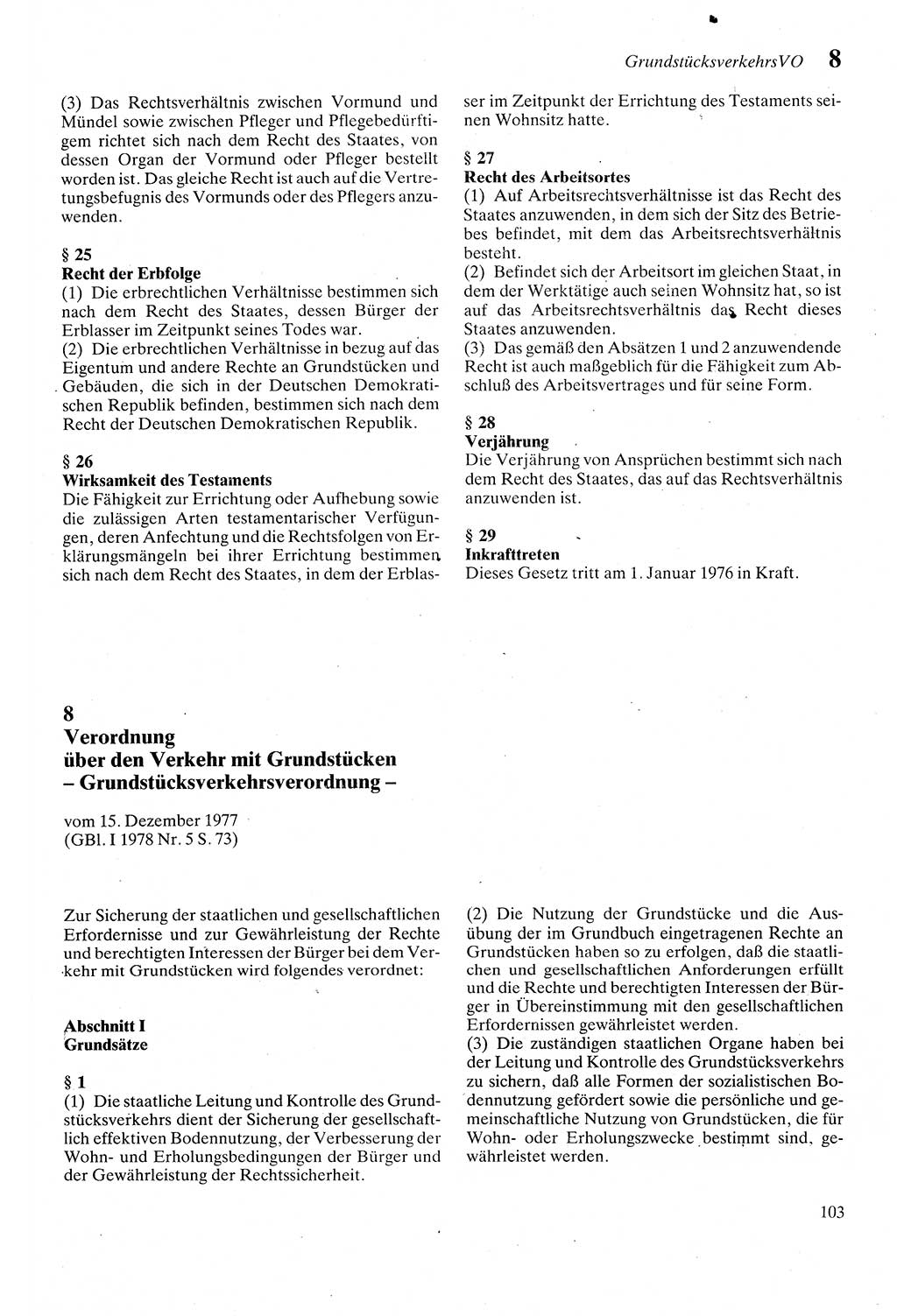 Zivilgesetzbuch (ZVG) sowie angrenzende Gesetze und Bestimmungen [Deutsche Demokratische Republik (DDR)] 1975, Seite 103 (ZGB Ges. Best. DDR 1975, S. 103)