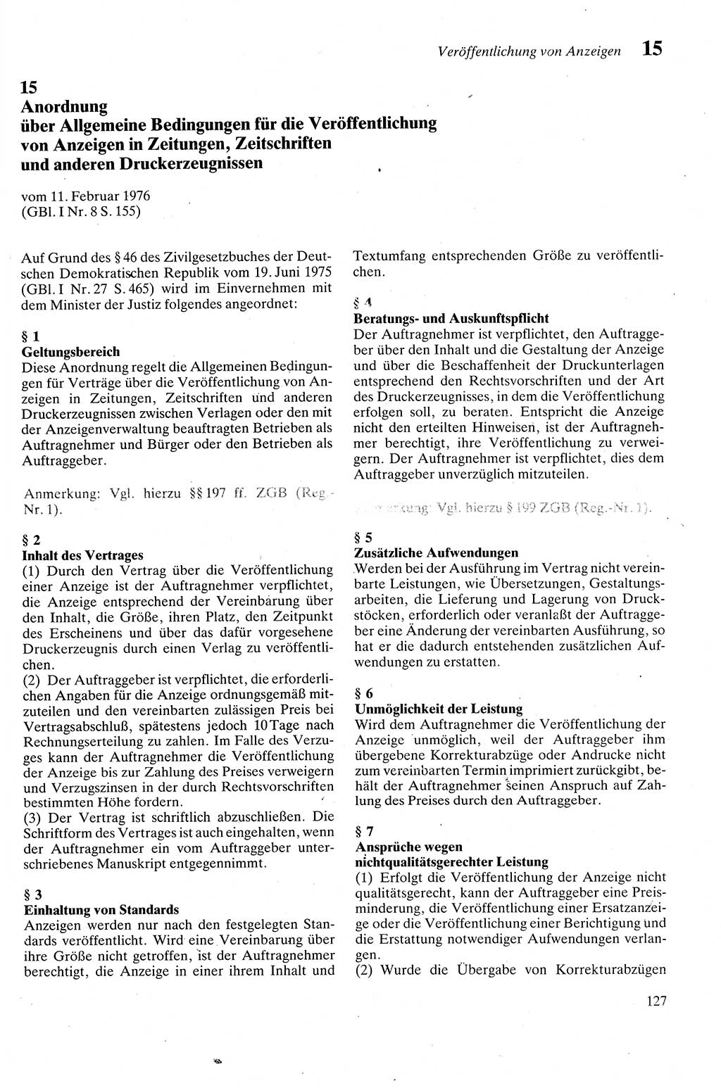 Zivilgesetzbuch (ZVG) sowie angrenzende Gesetze und Bestimmungen [Deutsche Demokratische Republik (DDR)] 1975, Seite 127 (ZGB Ges. Best. DDR 1975, S. 127)