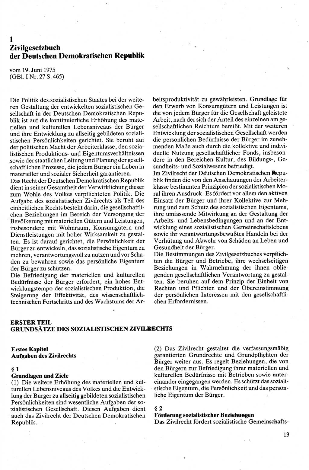 Zivilgesetzbuch (ZVG) sowie angrenzende Gesetze und Bestimmungen [Deutsche Demokratische Republik (DDR)] 1975, Seite 13 (ZGB Ges. Best. DDR 1975, S. 13)