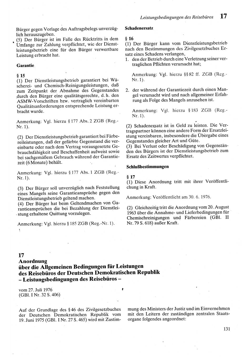 Zivilgesetzbuch (ZVG) sowie angrenzende Gesetze und Bestimmungen [Deutsche Demokratische Republik (DDR)] 1975, Seite 131 (ZGB Ges. Best. DDR 1975, S. 131)