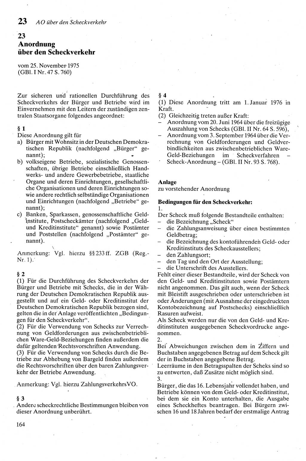 Zivilgesetzbuch (ZVG) sowie angrenzende Gesetze und Bestimmungen [Deutsche Demokratische Republik (DDR)] 1975, Seite 164 (ZGB Ges. Best. DDR 1975, S. 164)
