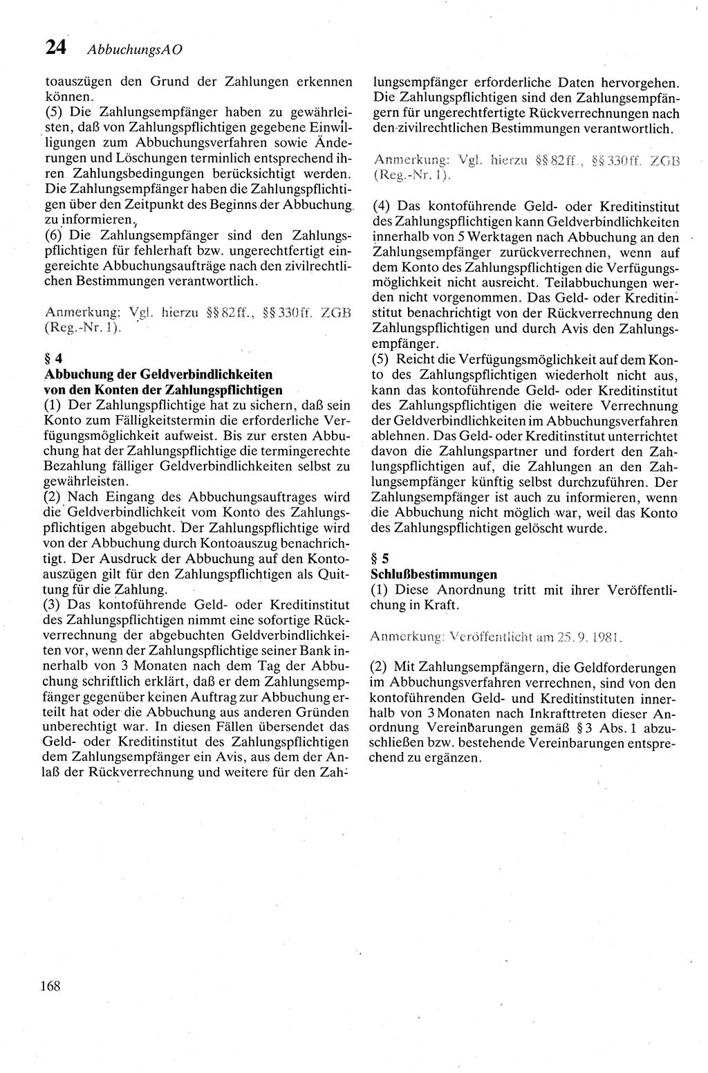 Zivilgesetzbuch (ZVG) sowie angrenzende Gesetze und Bestimmungen [Deutsche Demokratische Republik (DDR)] 1975, Seite 168 (ZGB Ges. Best. DDR 1975, S. 168)