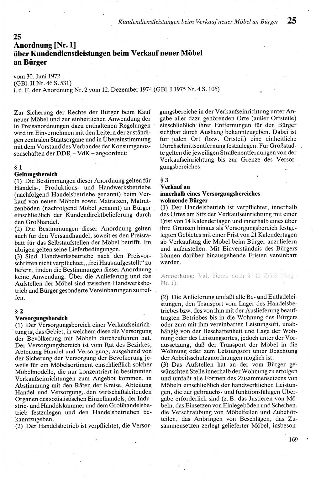 Zivilgesetzbuch (ZVG) sowie angrenzende Gesetze und Bestimmungen [Deutsche Demokratische Republik (DDR)] 1975, Seite 169 (ZGB Ges. Best. DDR 1975, S. 169)