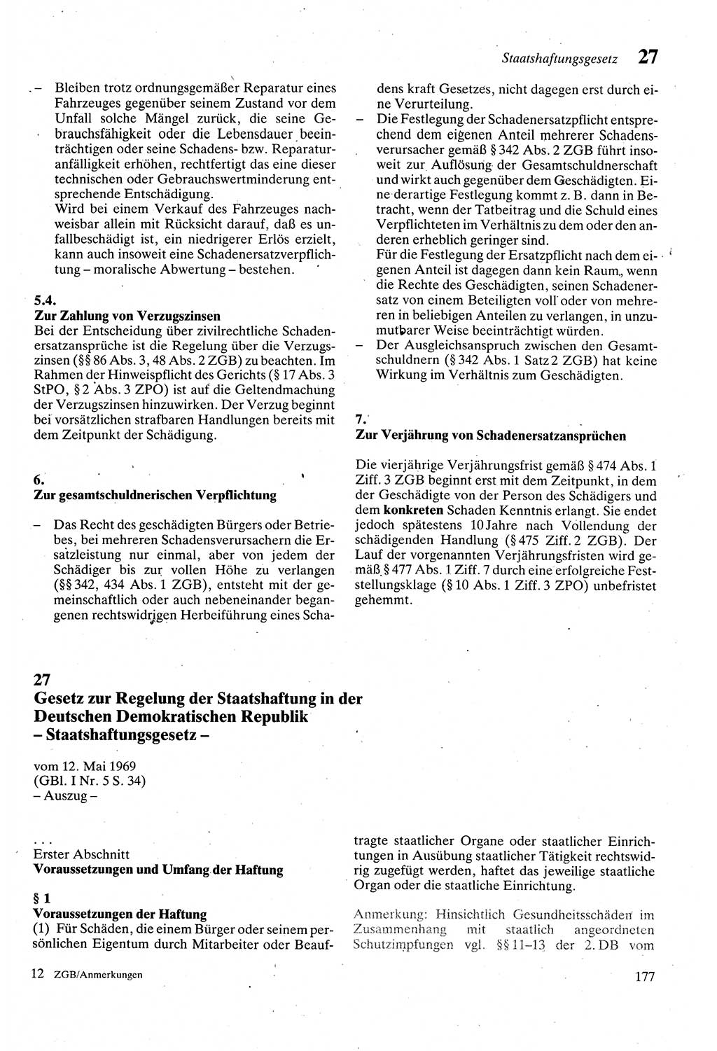 Zivilgesetzbuch (ZVG) sowie angrenzende Gesetze und Bestimmungen [Deutsche Demokratische Republik (DDR)] 1975, Seite 177 (ZGB Ges. Best. DDR 1975, S. 177)