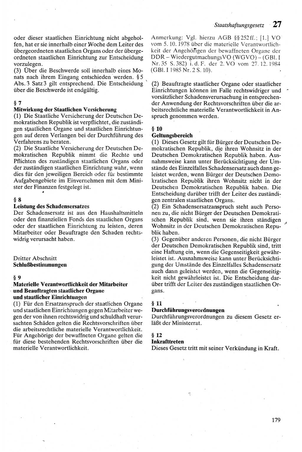 Zivilgesetzbuch (ZVG) sowie angrenzende Gesetze und Bestimmungen [Deutsche Demokratische Republik (DDR)] 1975, Seite 179 (ZGB Ges. Best. DDR 1975, S. 179)