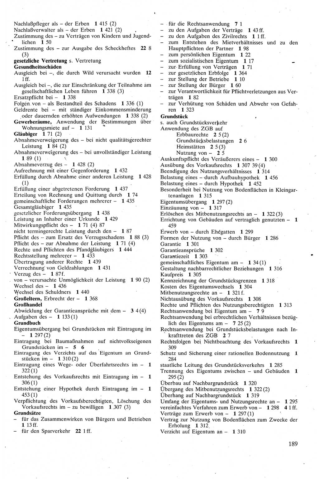 Zivilgesetzbuch (ZVG) sowie angrenzende Gesetze und Bestimmungen [Deutsche Demokratische Republik (DDR)] 1975, Seite 189 (ZGB Ges. Best. DDR 1975, S. 189)