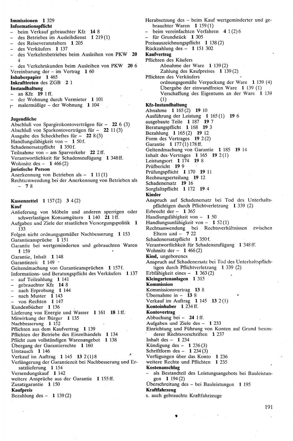 Zivilgesetzbuch (ZVG) sowie angrenzende Gesetze und Bestimmungen [Deutsche Demokratische Republik (DDR)] 1975, Seite 191 (ZGB Ges. Best. DDR 1975, S. 191)