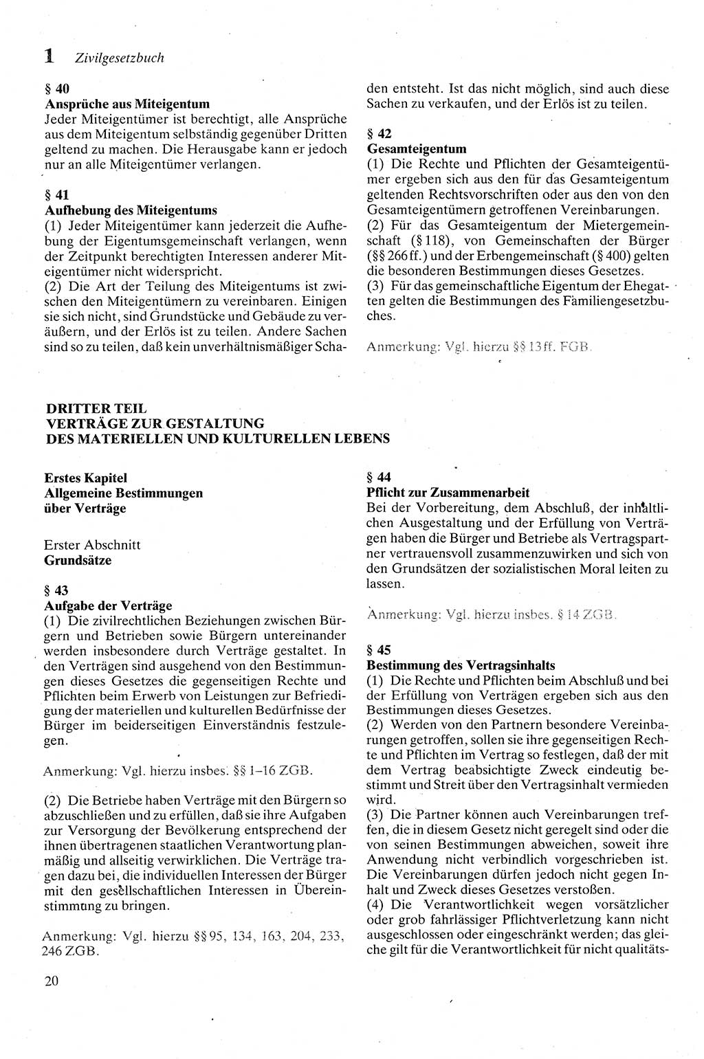 Zivilgesetzbuch (ZVG) sowie angrenzende Gesetze und Bestimmungen [Deutsche Demokratische Republik (DDR)] 1975, Seite 20 (ZGB Ges. Best. DDR 1975, S. 20)