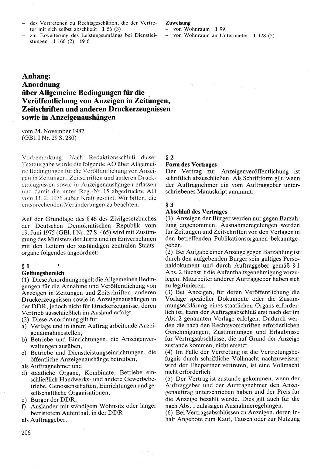 Zivilgesetzbuch (ZVG) sowie angrenzende Gesetze und Bestimmungen [Deutsche Demokratische Republik (DDR)] 1975, Seite 206 (ZGB Ges. Best. DDR 1975, S. 206)