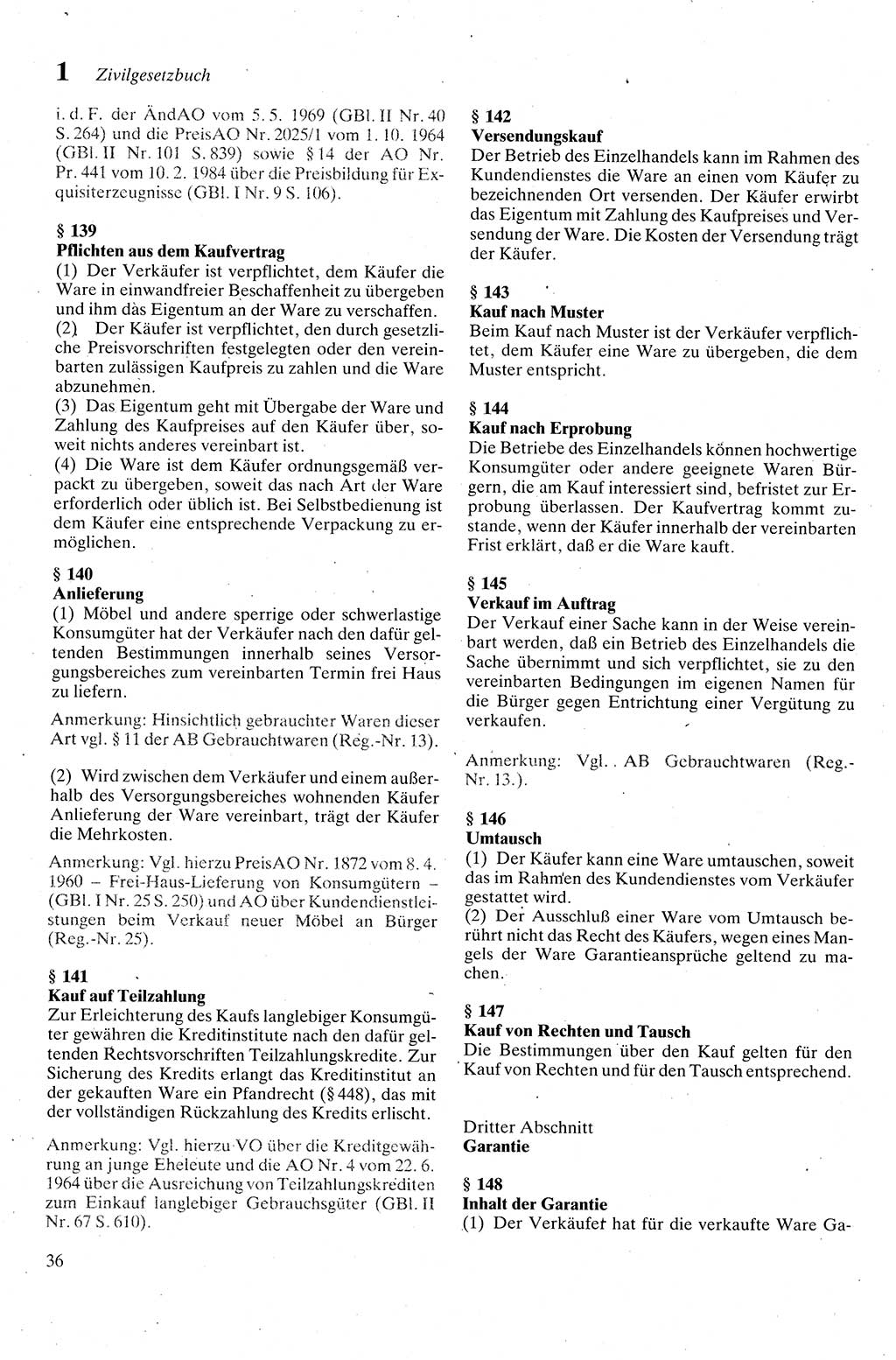 Zivilgesetzbuch (ZVG) sowie angrenzende Gesetze und Bestimmungen [Deutsche Demokratische Republik (DDR)] 1975, Seite 36 (ZGB Ges. Best. DDR 1975, S. 36)