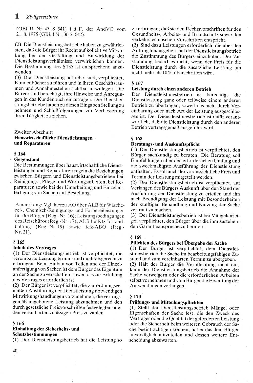 Zivilgesetzbuch (ZVG) sowie angrenzende Gesetze und Bestimmungen [Deutsche Demokratische Republik (DDR)] 1975, Seite 40 (ZGB Ges. Best. DDR 1975, S. 40)
