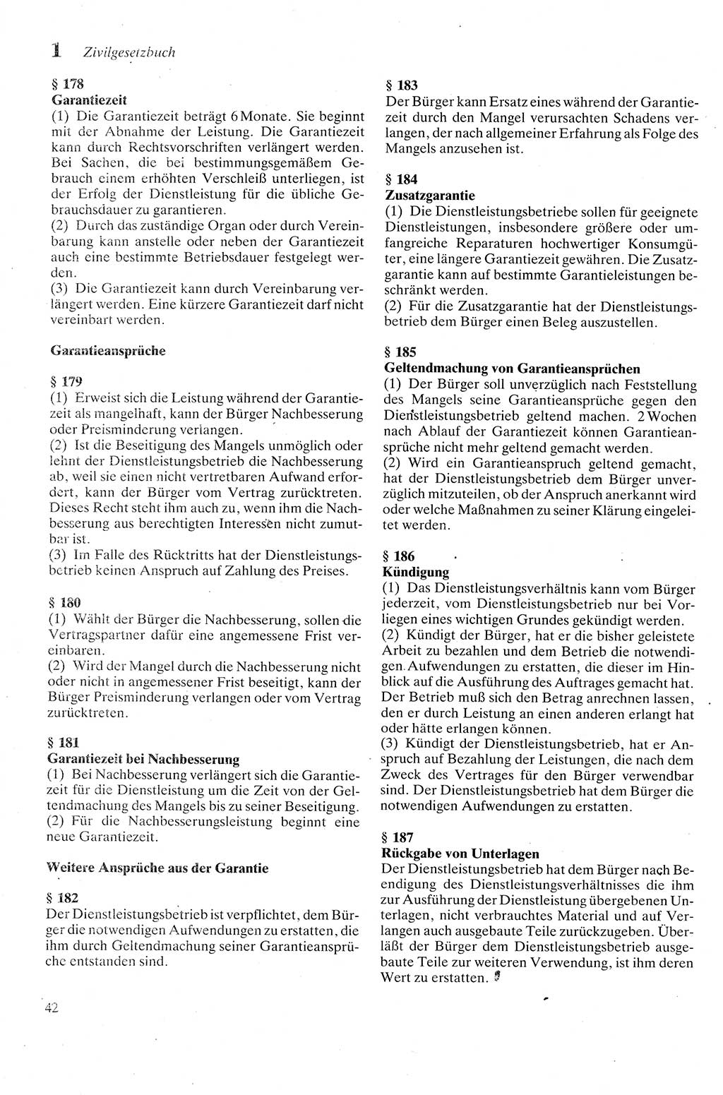 Zivilgesetzbuch (ZVG) sowie angrenzende Gesetze und Bestimmungen [Deutsche Demokratische Republik (DDR)] 1975, Seite 42 (ZGB Ges. Best. DDR 1975, S. 42)