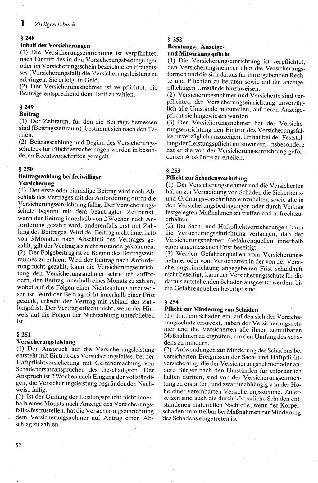 Zivilgesetzbuch (ZVG) sowie angrenzende Gesetze und Bestimmungen [Deutsche Demokratische Republik (DDR)] 1975, Seite 52 (ZGB Ges. Best. DDR 1975, S. 52)