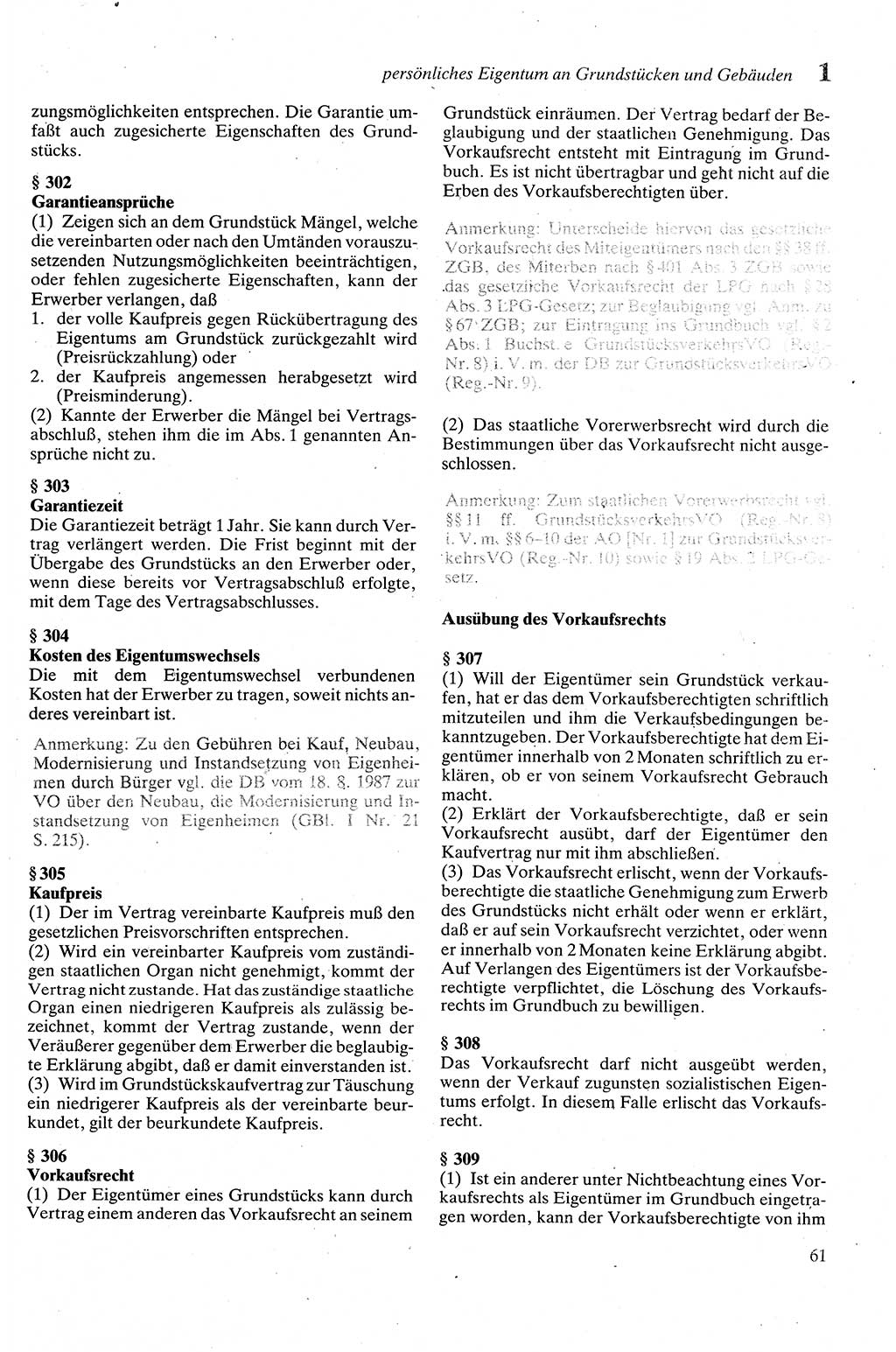 Zivilgesetzbuch (ZVG) sowie angrenzende Gesetze und Bestimmungen [Deutsche Demokratische Republik (DDR)] 1975, Seite 61 (ZGB Ges. Best. DDR 1975, S. 61)