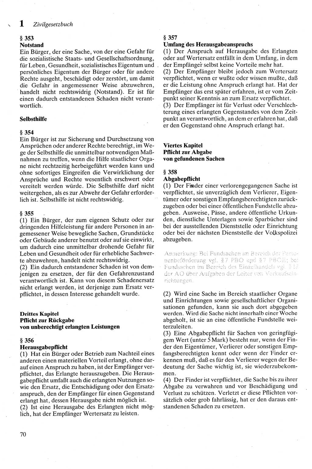 Zivilgesetzbuch (ZVG) sowie angrenzende Gesetze und Bestimmungen [Deutsche Demokratische Republik (DDR)] 1975, Seite 70 (ZGB Ges. Best. DDR 1975, S. 70)