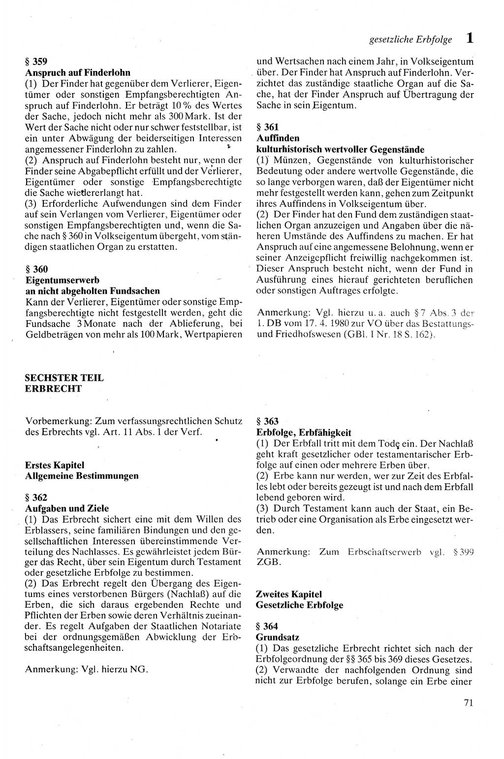 Zivilgesetzbuch (ZVG) sowie angrenzende Gesetze und Bestimmungen [Deutsche Demokratische Republik (DDR)] 1975, Seite 71 (ZGB Ges. Best. DDR 1975, S. 71)