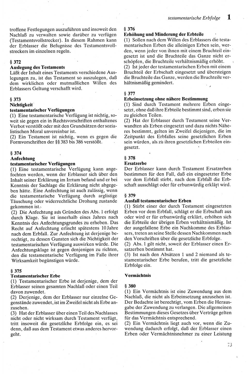 Zivilgesetzbuch (ZVG) sowie angrenzende Gesetze und Bestimmungen [Deutsche Demokratische Republik (DDR)] 1975, Seite 73 (ZGB Ges. Best. DDR 1975, S. 73)