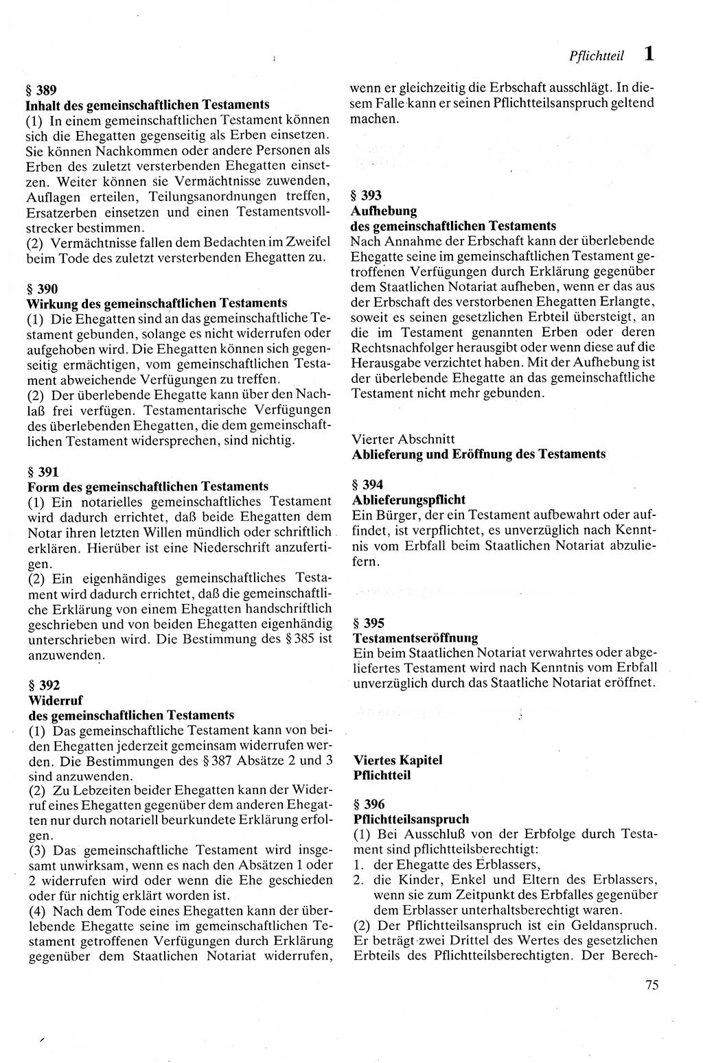 Zivilgesetzbuch (ZVG) sowie angrenzende Gesetze und Bestimmungen [Deutsche Demokratische Republik (DDR)] 1975, Seite 75 (ZGB Ges. Best. DDR 1975, S. 75)