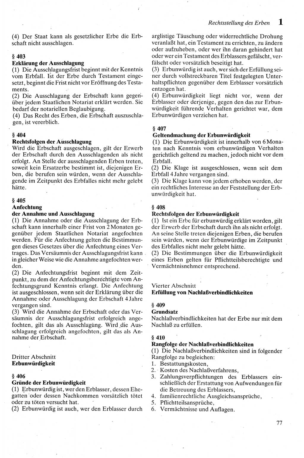 Zivilgesetzbuch (ZVG) sowie angrenzende Gesetze und Bestimmungen [Deutsche Demokratische Republik (DDR)] 1975, Seite 77 (ZGB Ges. Best. DDR 1975, S. 77)