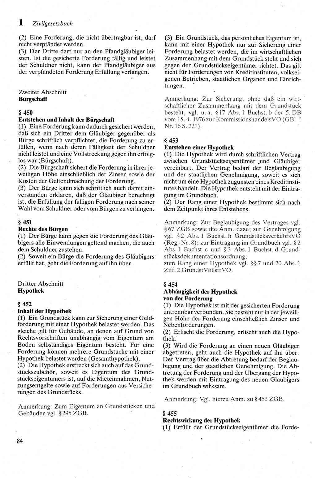 Zivilgesetzbuch (ZVG) sowie angrenzende Gesetze und Bestimmungen [Deutsche Demokratische Republik (DDR)] 1975, Seite 84 (ZGB Ges. Best. DDR 1975, S. 84)