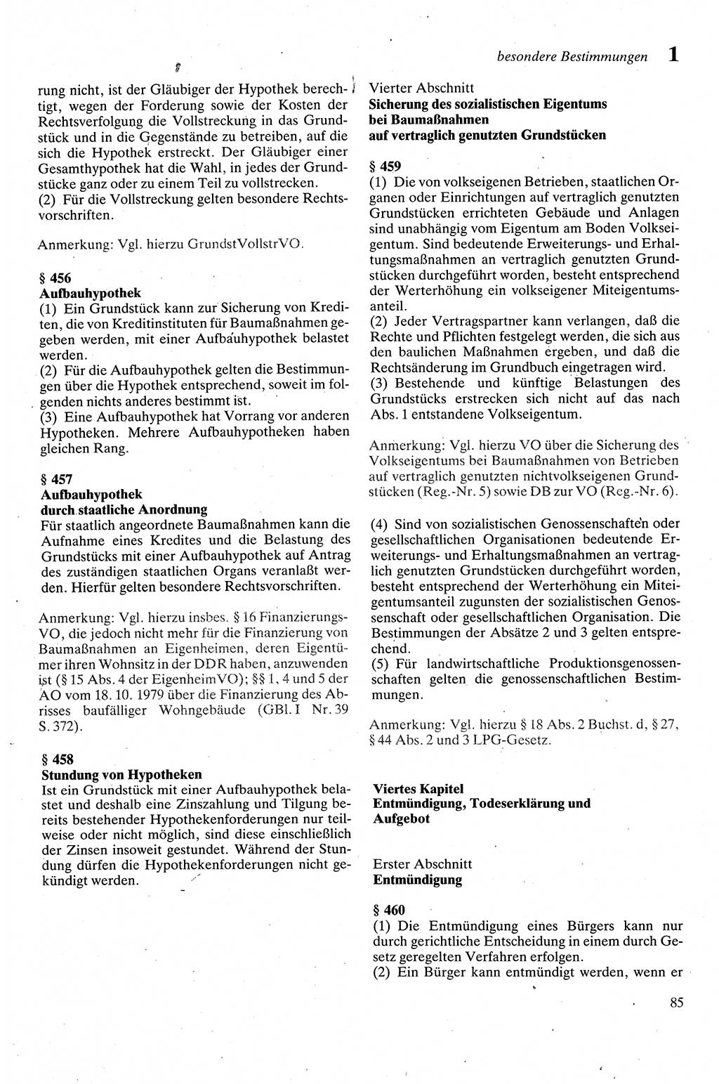 Zivilgesetzbuch (ZVG) sowie angrenzende Gesetze und Bestimmungen [Deutsche Demokratische Republik (DDR)] 1975, Seite 85 (ZGB Ges. Best. DDR 1975, S. 85)