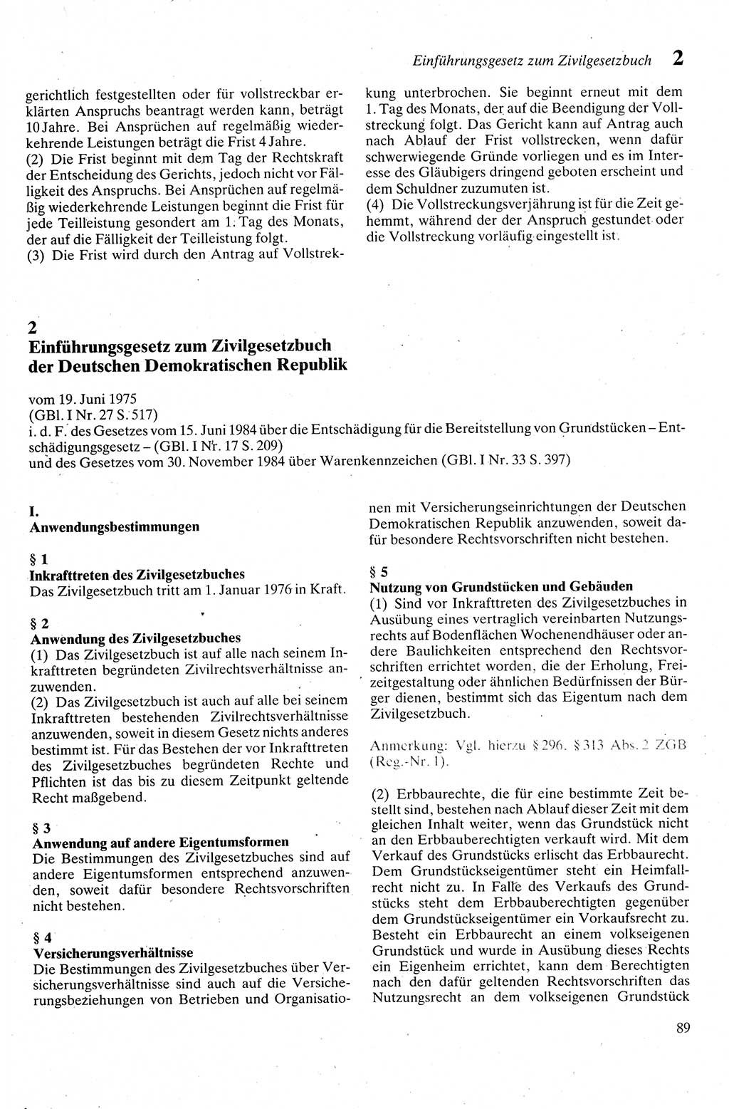 Zivilgesetzbuch (ZVG) sowie angrenzende Gesetze und Bestimmungen [Deutsche Demokratische Republik (DDR)] 1975, Seite 89 (ZGB Ges. Best. DDR 1975, S. 89)