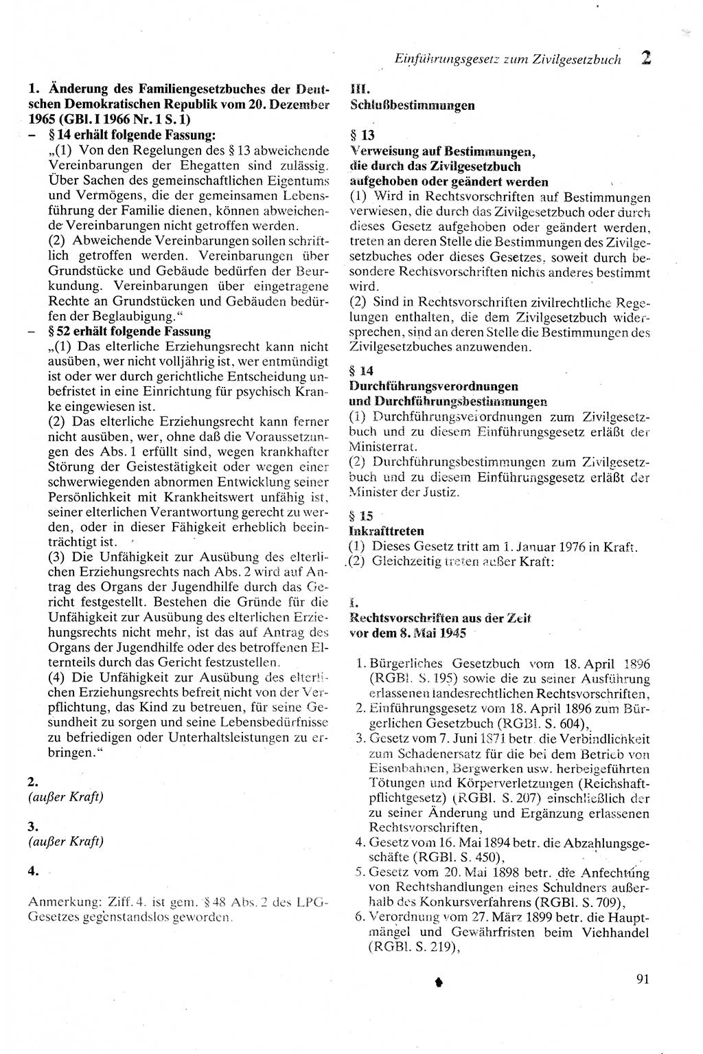Zivilgesetzbuch (ZVG) sowie angrenzende Gesetze und Bestimmungen [Deutsche Demokratische Republik (DDR)] 1975, Seite 91 (ZGB Ges. Best. DDR 1975, S. 91)