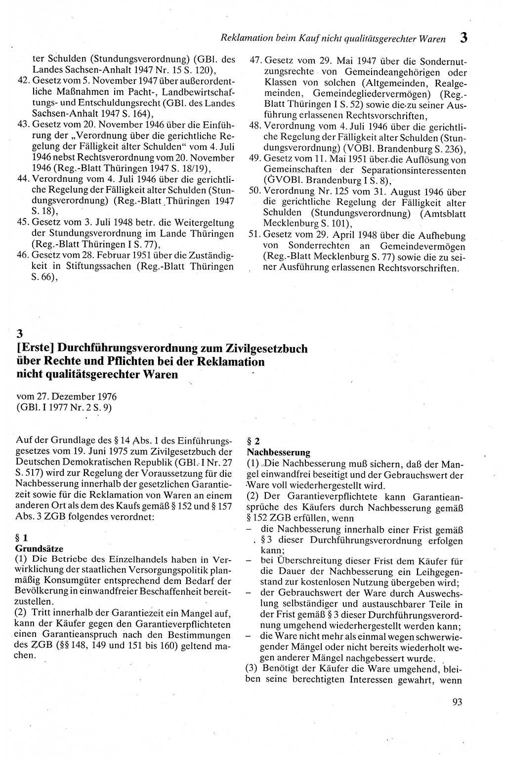 Zivilgesetzbuch (ZVG) sowie angrenzende Gesetze und Bestimmungen [Deutsche Demokratische Republik (DDR)] 1975, Seite 93 (ZGB Ges. Best. DDR 1975, S. 93)