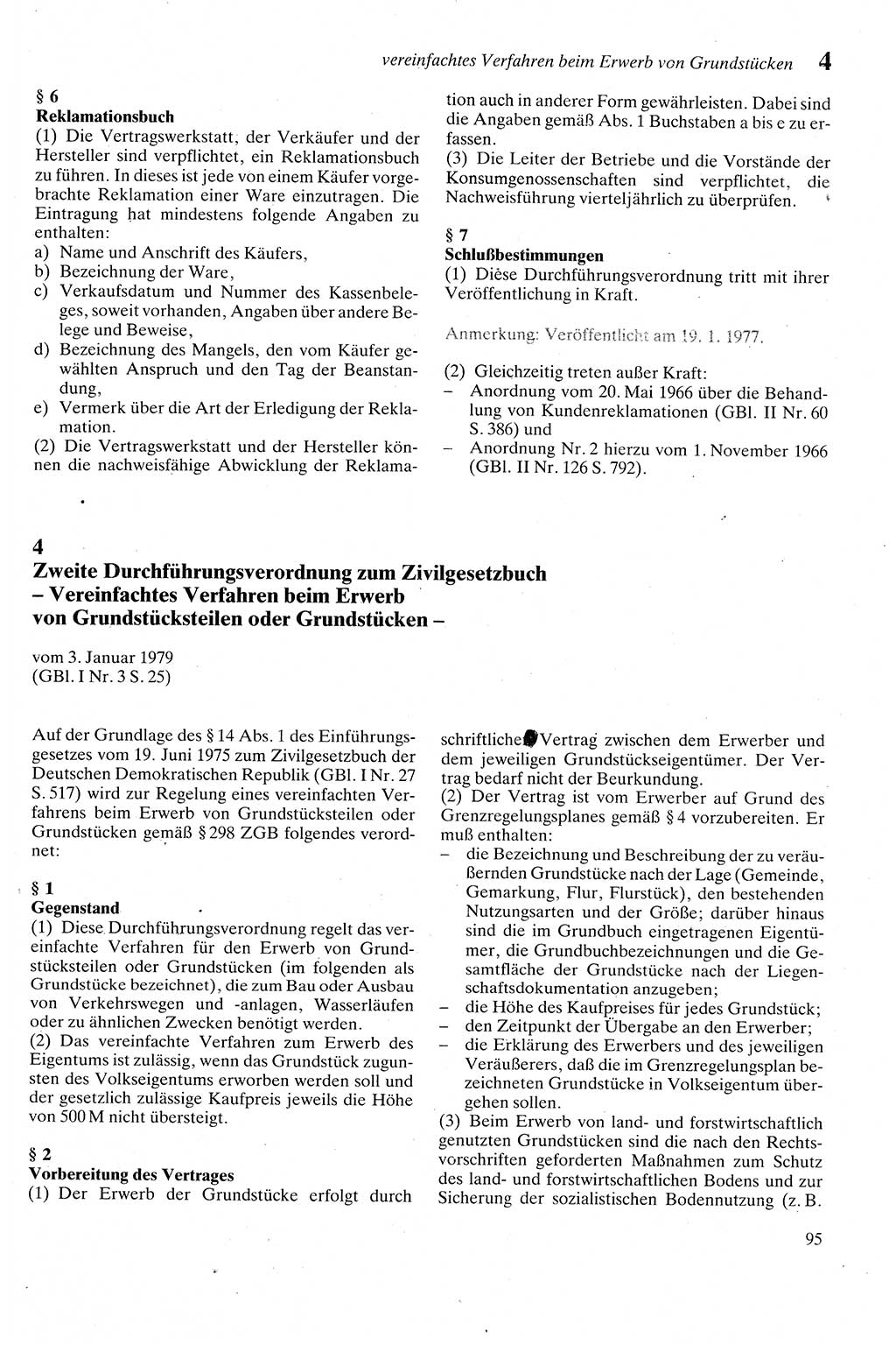 Zivilgesetzbuch (ZVG) sowie angrenzende Gesetze und Bestimmungen [Deutsche Demokratische Republik (DDR)] 1975, Seite 95 (ZGB Ges. Best. DDR 1975, S. 95)