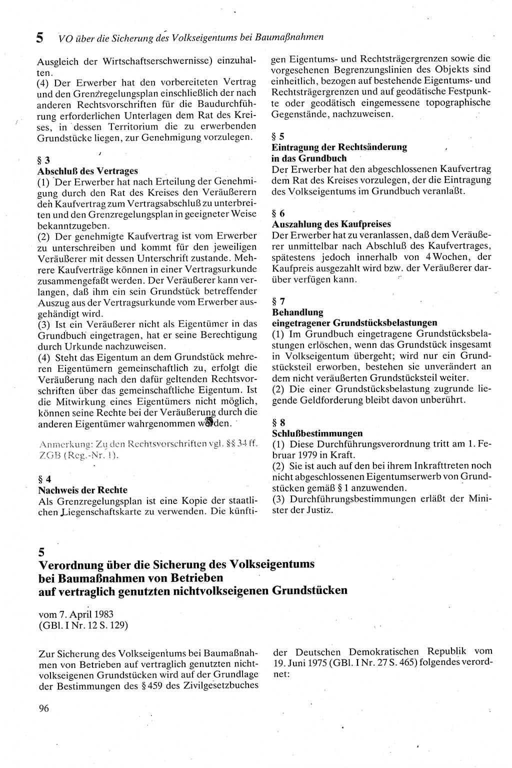 Zivilgesetzbuch (ZVG) sowie angrenzende Gesetze und Bestimmungen [Deutsche Demokratische Republik (DDR)] 1975, Seite 96 (ZGB Ges. Best. DDR 1975, S. 96)