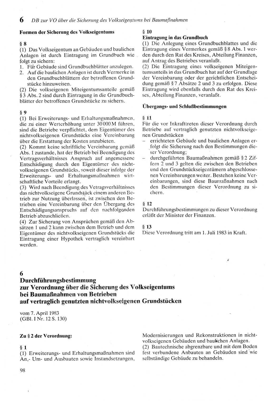 Zivilgesetzbuch (ZVG) sowie angrenzende Gesetze und Bestimmungen [Deutsche Demokratische Republik (DDR)] 1975, Seite 98 (ZGB Ges. Best. DDR 1975, S. 98)