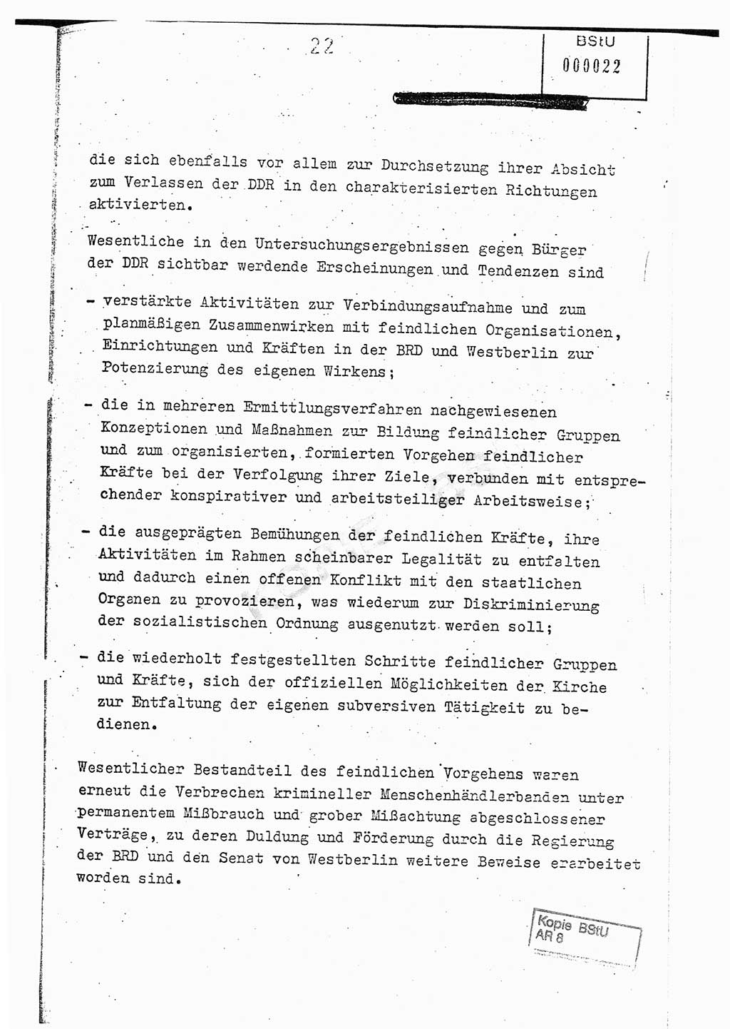 Jahresbericht der Hauptabteilung (HA) Ⅸ 1976, Analyse über die Entwicklung und die Wirksamkeit der politisch-operativen Arbeit der Linie Ⅸ im Jahre 1976, Ministerium für Staatssicherheit (MfS) der Deutschen Demokratischen Republik (DDR), Hauptabteilung Ⅸ, Berlin 1977, Seite 22 (Anal. MfS DDR HA Ⅸ /76 1977, S. 22)