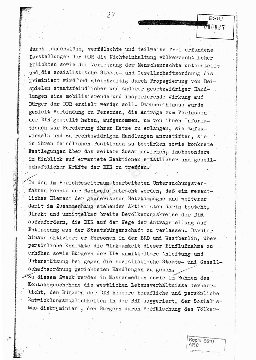 Jahresbericht der Hauptabteilung (HA) Ⅸ 1976, Analyse über die Entwicklung und die Wirksamkeit der politisch-operativen Arbeit der Linie Ⅸ im Jahre 1976, Ministerium für Staatssicherheit (MfS) der Deutschen Demokratischen Republik (DDR), Hauptabteilung Ⅸ, Berlin 1977, Seite 27 (Anal. MfS DDR HA Ⅸ /76 1977, S. 27)