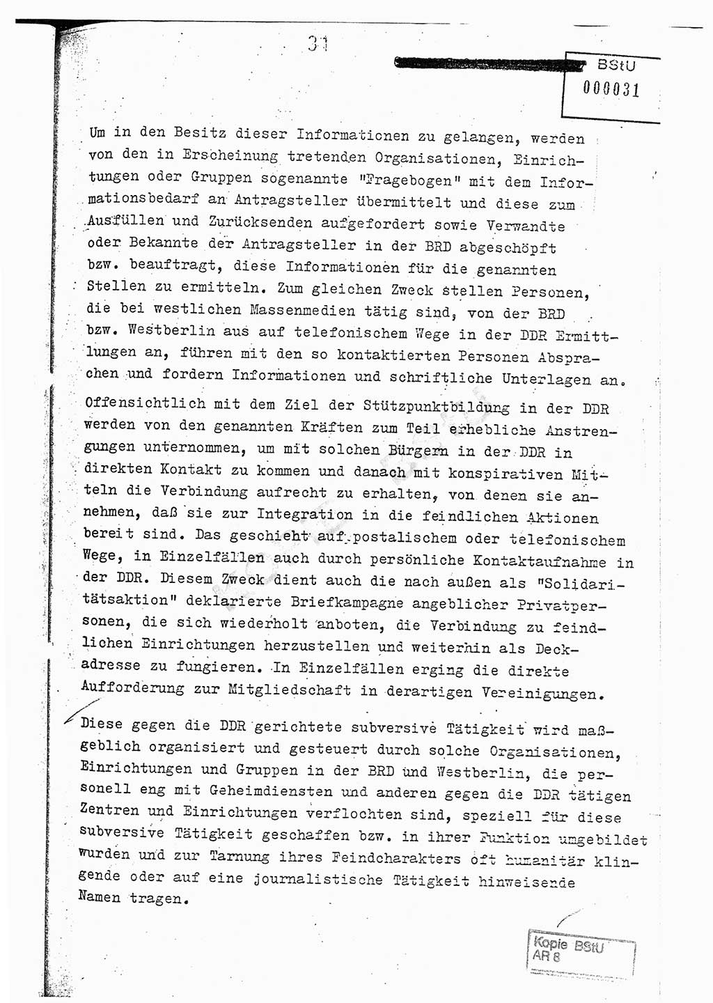 Jahresbericht der Hauptabteilung (HA) Ⅸ 1976, Analyse über die Entwicklung und die Wirksamkeit der politisch-operativen Arbeit der Linie Ⅸ im Jahre 1976, Ministerium für Staatssicherheit (MfS) der Deutschen Demokratischen Republik (DDR), Hauptabteilung Ⅸ, Berlin 1977, Seite 31 (Anal. MfS DDR HA Ⅸ /76 1977, S. 31)