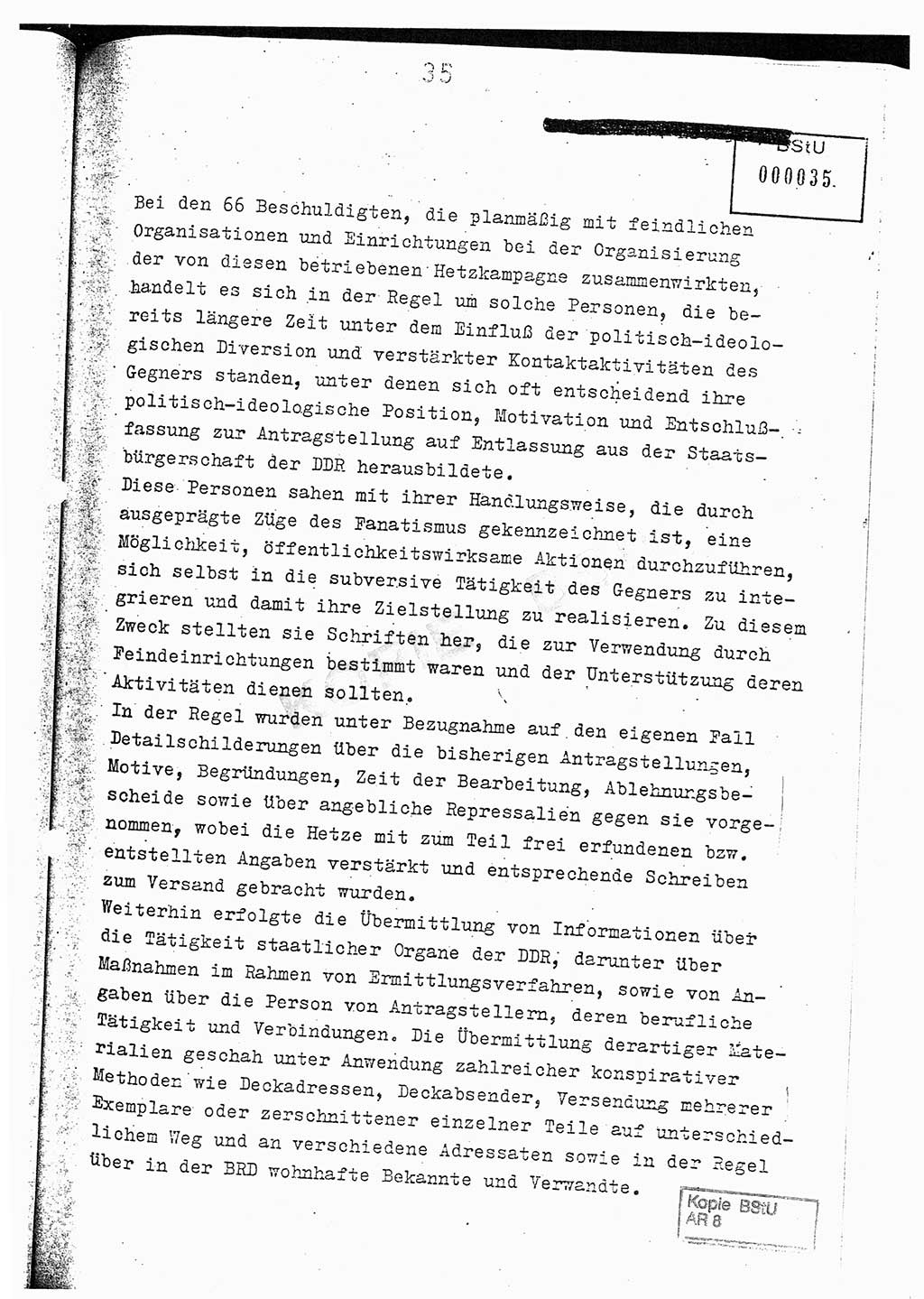 Jahresbericht der Hauptabteilung (HA) Ⅸ 1976, Analyse über die Entwicklung und die Wirksamkeit der politisch-operativen Arbeit der Linie Ⅸ im Jahre 1976, Ministerium für Staatssicherheit (MfS) der Deutschen Demokratischen Republik (DDR), Hauptabteilung Ⅸ, Berlin 1977, Seite 35 (Anal. MfS DDR HA Ⅸ /76 1977, S. 35)