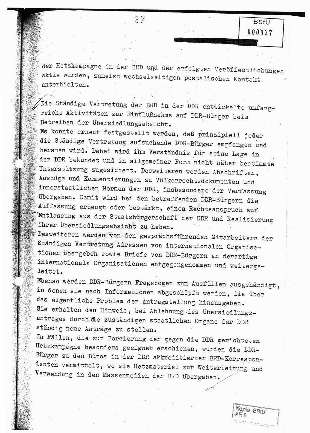 Jahresbericht der Hauptabteilung (HA) Ⅸ 1976, Analyse über die Entwicklung und die Wirksamkeit der politisch-operativen Arbeit der Linie Ⅸ im Jahre 1976, Ministerium für Staatssicherheit (MfS) der Deutschen Demokratischen Republik (DDR), Hauptabteilung Ⅸ, Berlin 1977, Seite 37 (Anal. MfS DDR HA Ⅸ /76 1977, S. 37)