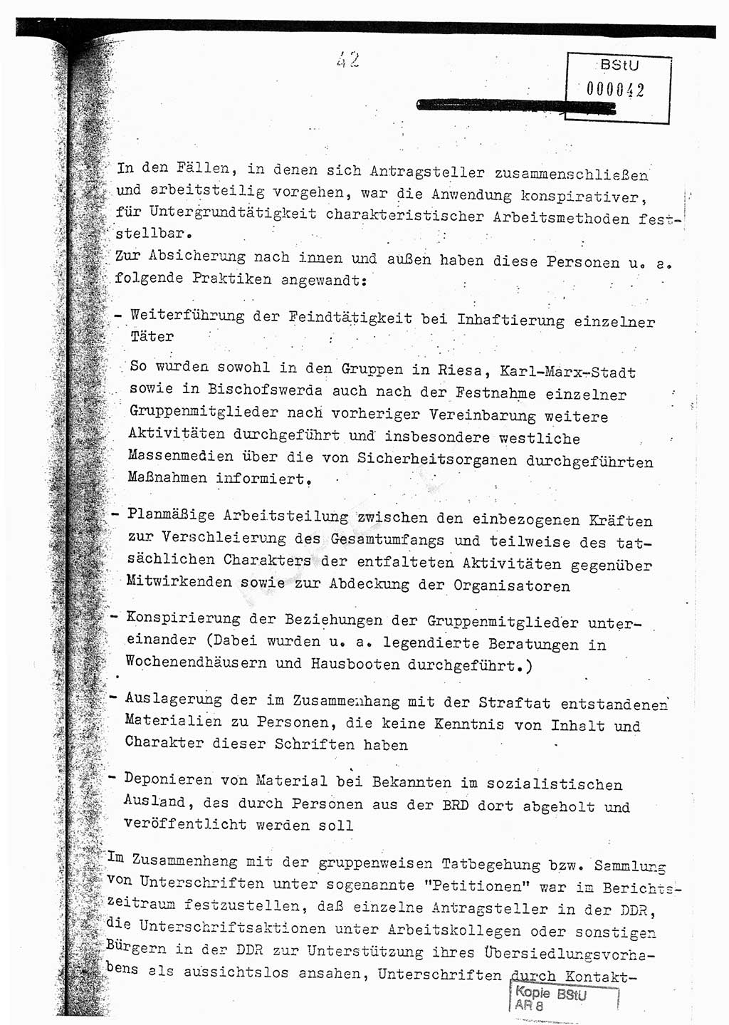 Jahresbericht der Hauptabteilung (HA) Ⅸ 1976, Analyse über die Entwicklung und die Wirksamkeit der politisch-operativen Arbeit der Linie Ⅸ im Jahre 1976, Ministerium für Staatssicherheit (MfS) der Deutschen Demokratischen Republik (DDR), Hauptabteilung Ⅸ, Berlin 1977, Seite 42 (Anal. MfS DDR HA Ⅸ /76 1977, S. 42)