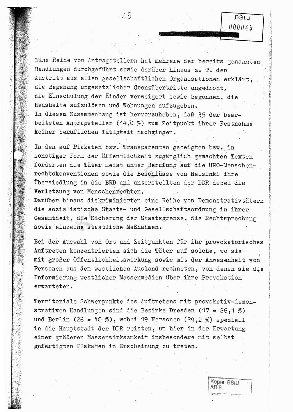 Jahresbericht der Hauptabteilung (HA) Ⅸ 1976, Analyse über die Entwicklung und die Wirksamkeit der politisch-operativen Arbeit der Linie Ⅸ im Jahre 1976, Ministerium für Staatssicherheit (MfS) der Deutschen Demokratischen Republik (DDR), Hauptabteilung Ⅸ, Berlin 1977, Seite 45 (Anal. MfS DDR HA Ⅸ /76 1977, S. 45)