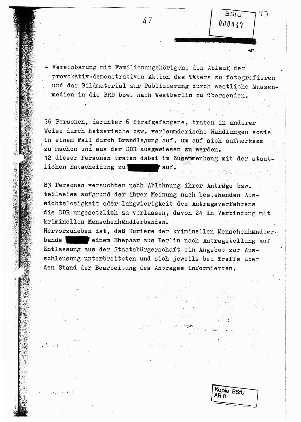 Jahresbericht der Hauptabteilung (HA) Ⅸ 1976, Analyse über die Entwicklung und die Wirksamkeit der politisch-operativen Arbeit der Linie Ⅸ im Jahre 1976, Ministerium für Staatssicherheit (MfS) der Deutschen Demokratischen Republik (DDR), Hauptabteilung Ⅸ, Berlin 1977, Seite 47 (Anal. MfS DDR HA Ⅸ /76 1977, S. 47)