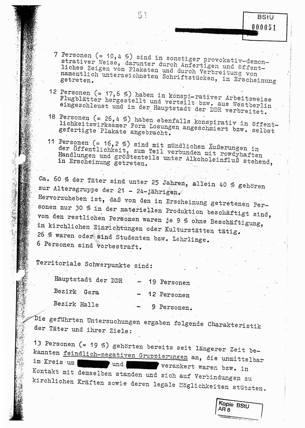 Jahresbericht der Hauptabteilung (HA) Ⅸ 1976, Analyse über die Entwicklung und die Wirksamkeit der politisch-operativen Arbeit der Linie Ⅸ im Jahre 1976, Ministerium für Staatssicherheit (MfS) der Deutschen Demokratischen Republik (DDR), Hauptabteilung Ⅸ, Berlin 1977, Seite 51 (Anal. MfS DDR HA Ⅸ /76 1977, S. 51)