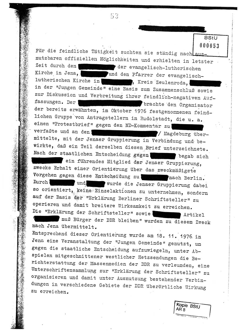 Jahresbericht der Hauptabteilung (HA) Ⅸ 1976, Analyse über die Entwicklung und die Wirksamkeit der politisch-operativen Arbeit der Linie Ⅸ im Jahre 1976, Ministerium für Staatssicherheit (MfS) der Deutschen Demokratischen Republik (DDR), Hauptabteilung Ⅸ, Berlin 1977, Seite 53 (Anal. MfS DDR HA Ⅸ /76 1977, S. 53)