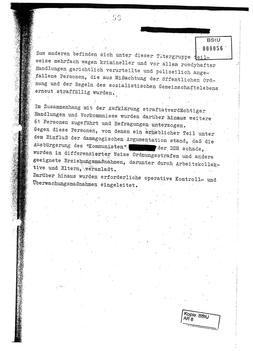 Jahresbericht der Hauptabteilung (HA) Ⅸ 1976, Analyse über die Entwicklung und die Wirksamkeit der politisch-operativen Arbeit der Linie Ⅸ im Jahre 1976, Ministerium für Staatssicherheit (MfS) der Deutschen Demokratischen Republik (DDR), Hauptabteilung Ⅸ, Berlin 1977, Seite 56 (Anal. MfS DDR HA Ⅸ /76 1977, S. 56)