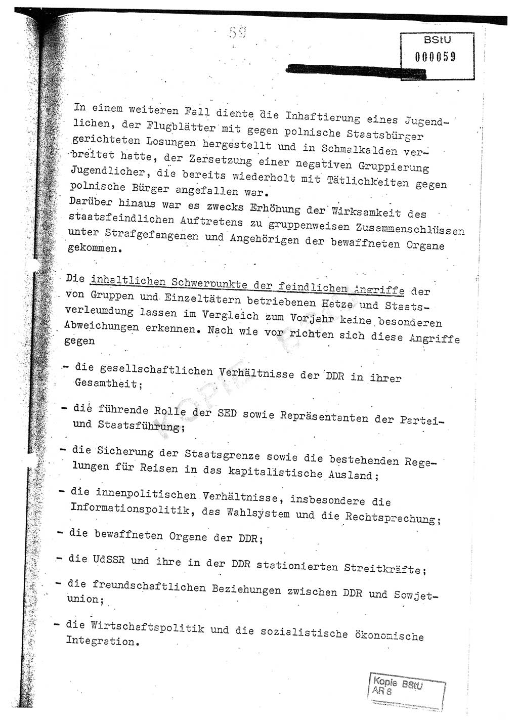 Jahresbericht der Hauptabteilung (HA) Ⅸ 1976, Analyse über die Entwicklung und die Wirksamkeit der politisch-operativen Arbeit der Linie Ⅸ im Jahre 1976, Ministerium für Staatssicherheit (MfS) der Deutschen Demokratischen Republik (DDR), Hauptabteilung Ⅸ, Berlin 1977, Seite 59 (Anal. MfS DDR HA Ⅸ /76 1977, S. 59)