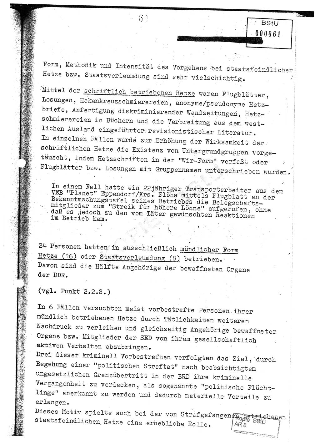 Jahresbericht der Hauptabteilung (HA) Ⅸ 1976, Analyse über die Entwicklung und die Wirksamkeit der politisch-operativen Arbeit der Linie Ⅸ im Jahre 1976, Ministerium für Staatssicherheit (MfS) der Deutschen Demokratischen Republik (DDR), Hauptabteilung Ⅸ, Berlin 1977, Seite 61 (Anal. MfS DDR HA Ⅸ /76 1977, S. 61)