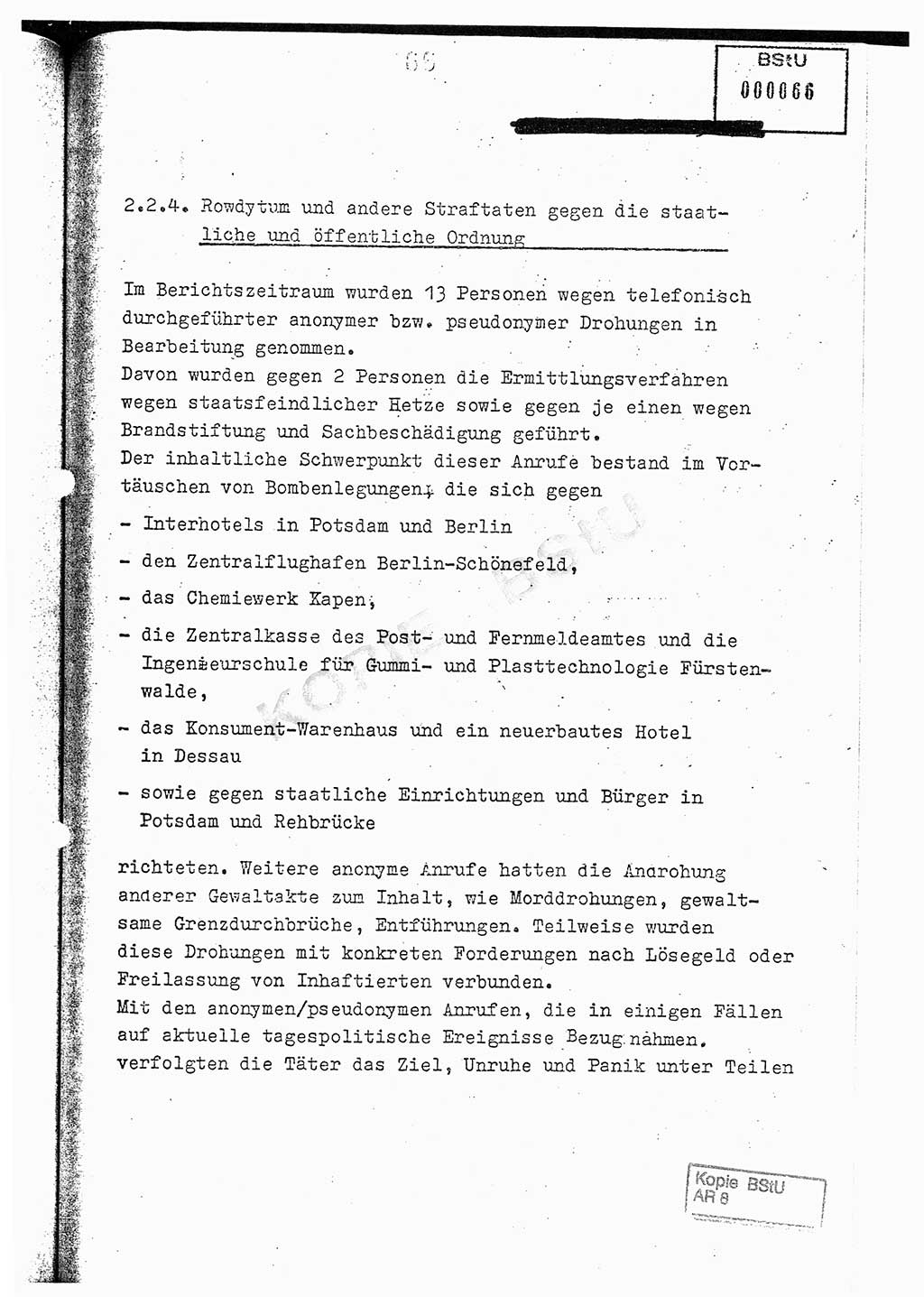 Jahresbericht der Hauptabteilung (HA) Ⅸ 1976, Analyse über die Entwicklung und die Wirksamkeit der politisch-operativen Arbeit der Linie Ⅸ im Jahre 1976, Ministerium für Staatssicherheit (MfS) der Deutschen Demokratischen Republik (DDR), Hauptabteilung Ⅸ, Berlin 1977, Seite 66 (Anal. MfS DDR HA Ⅸ /76 1977, S. 66)