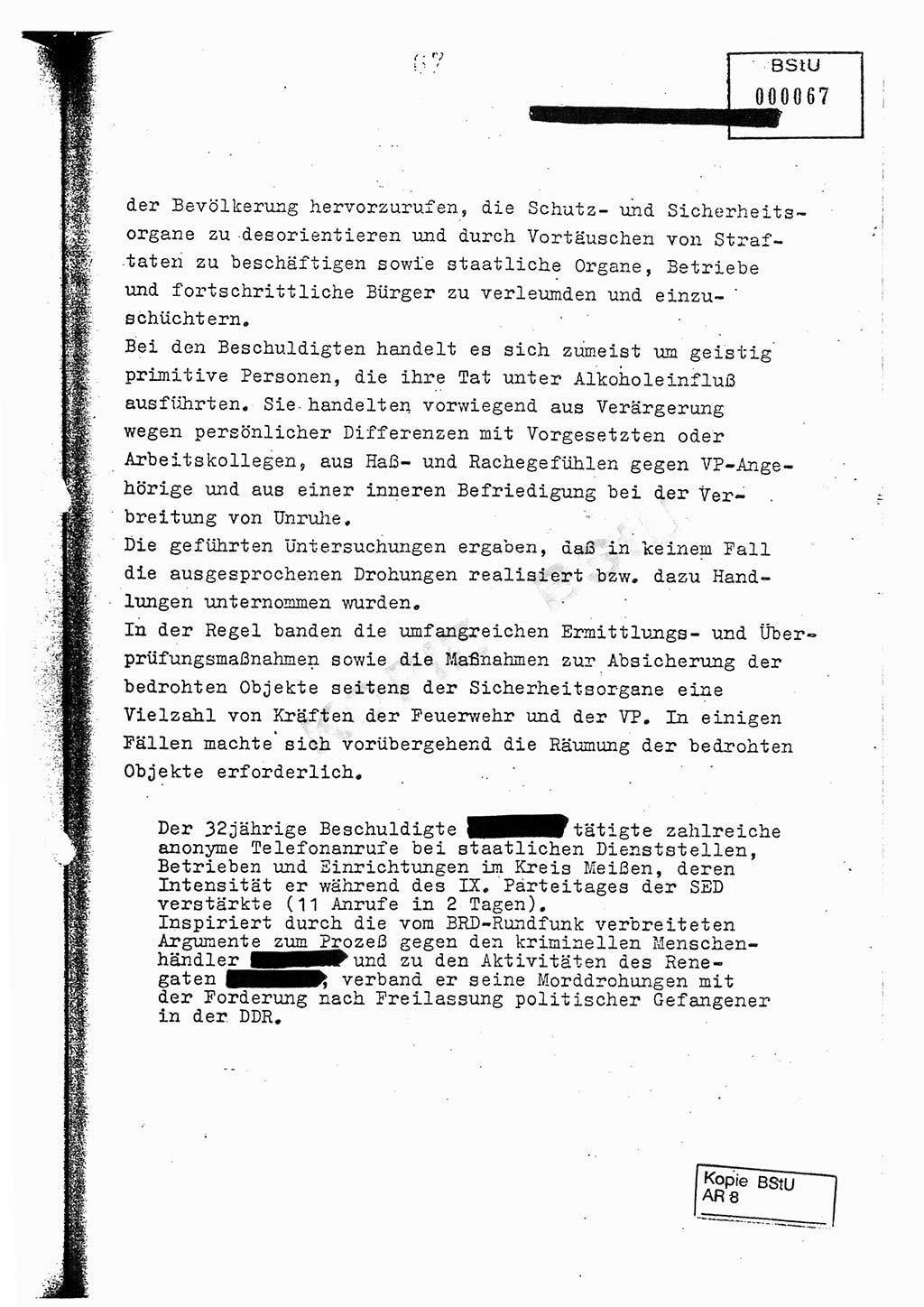 Jahresbericht der Hauptabteilung (HA) Ⅸ 1976, Analyse über die Entwicklung und die Wirksamkeit der politisch-operativen Arbeit der Linie Ⅸ im Jahre 1976, Ministerium für Staatssicherheit (MfS) der Deutschen Demokratischen Republik (DDR), Hauptabteilung Ⅸ, Berlin 1977, Seite 67 (Anal. MfS DDR HA Ⅸ /76 1977, S. 67)