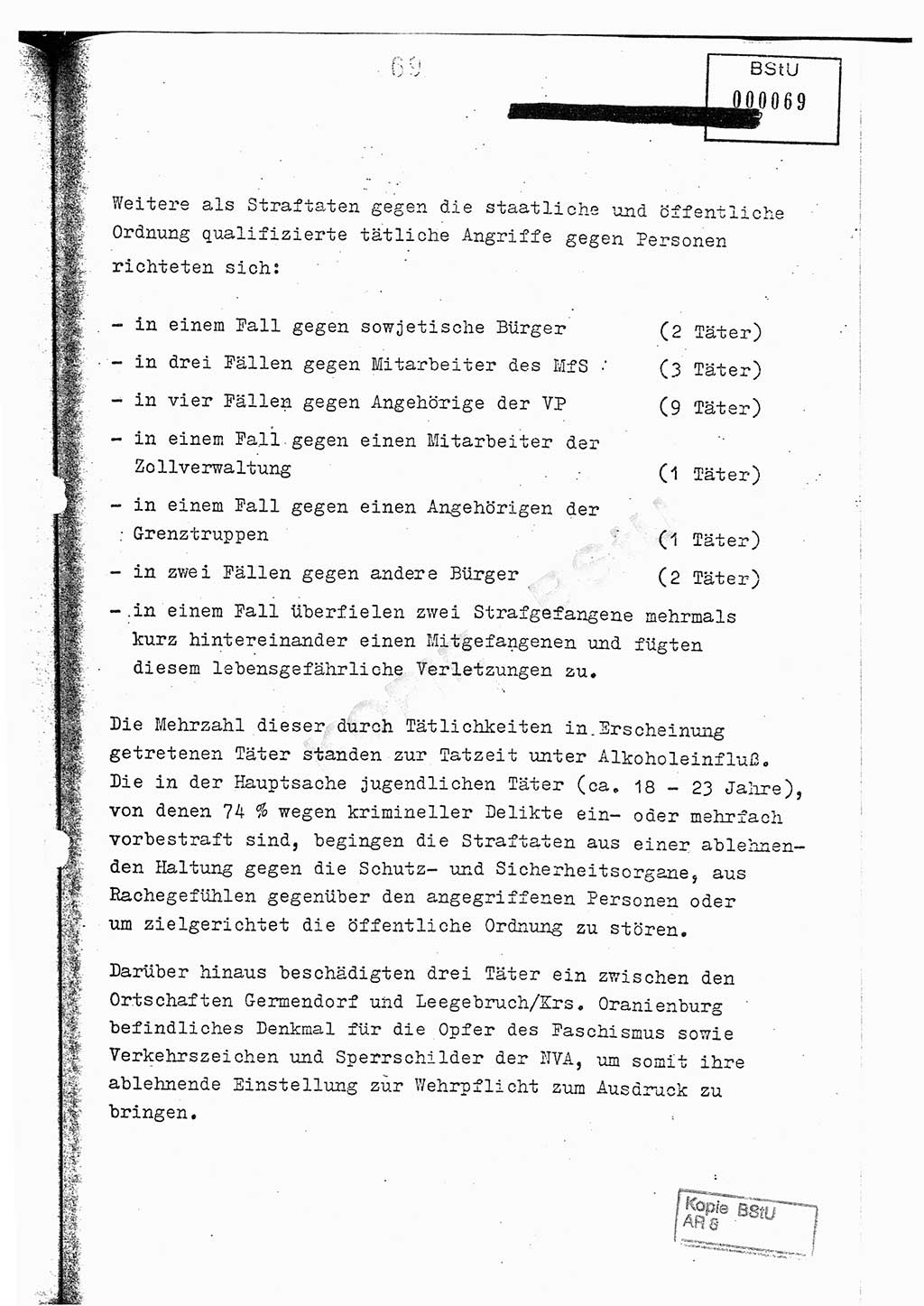 Jahresbericht der Hauptabteilung (HA) Ⅸ 1976, Analyse über die Entwicklung und die Wirksamkeit der politisch-operativen Arbeit der Linie Ⅸ im Jahre 1976, Ministerium für Staatssicherheit (MfS) der Deutschen Demokratischen Republik (DDR), Hauptabteilung Ⅸ, Berlin 1977, Seite 69 (Anal. MfS DDR HA Ⅸ /76 1977, S. 69)